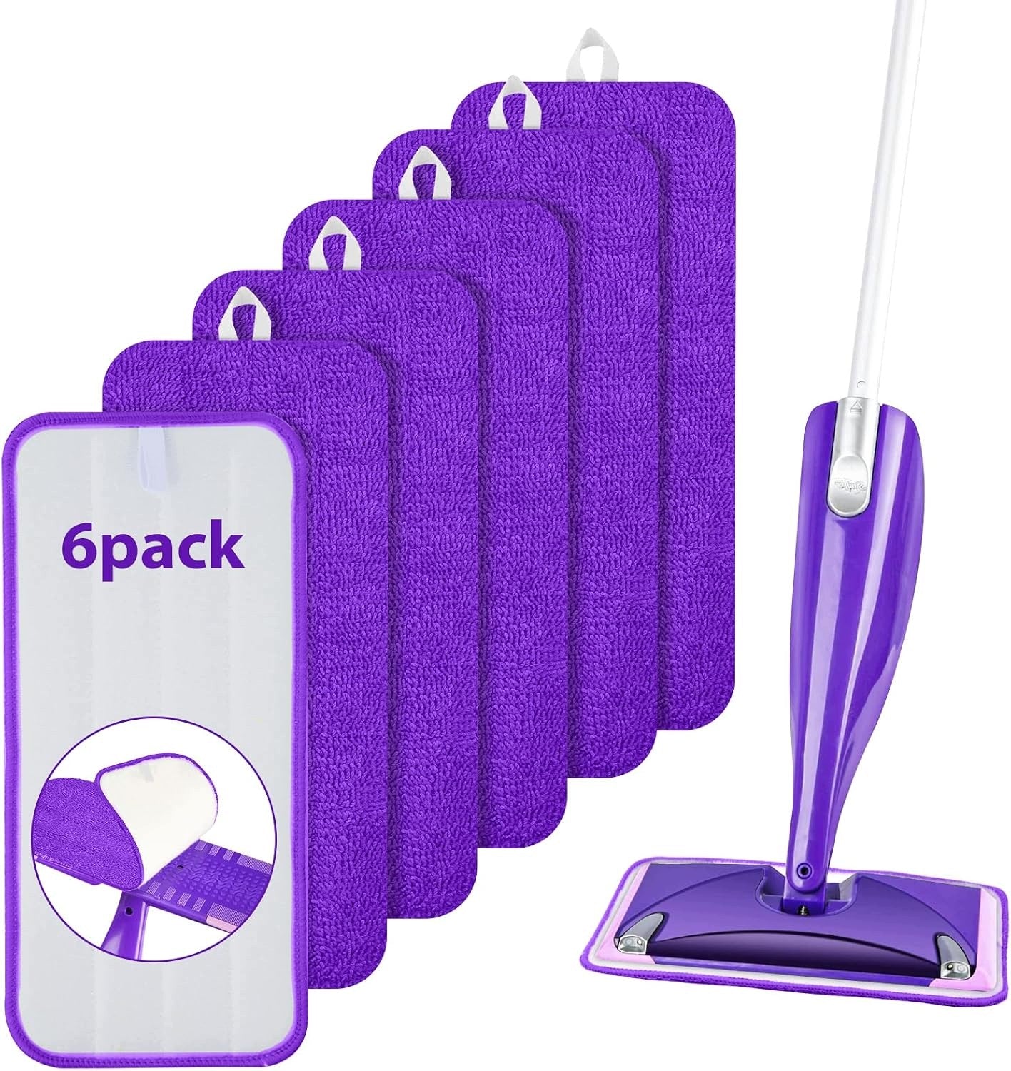 MICROFIBER MOP PADS 30,5X14 CM SET OF 6 PURPLE
