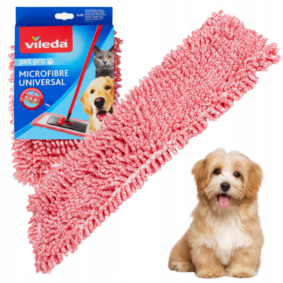MICROFIBER Mop Cartridge FOR FLAT MOP VILEDA PET PRO REMOVES HAIR Manufacturer code SKUTECZNIE USUWA SMUGI ZABRUDZENIA WŁOSY