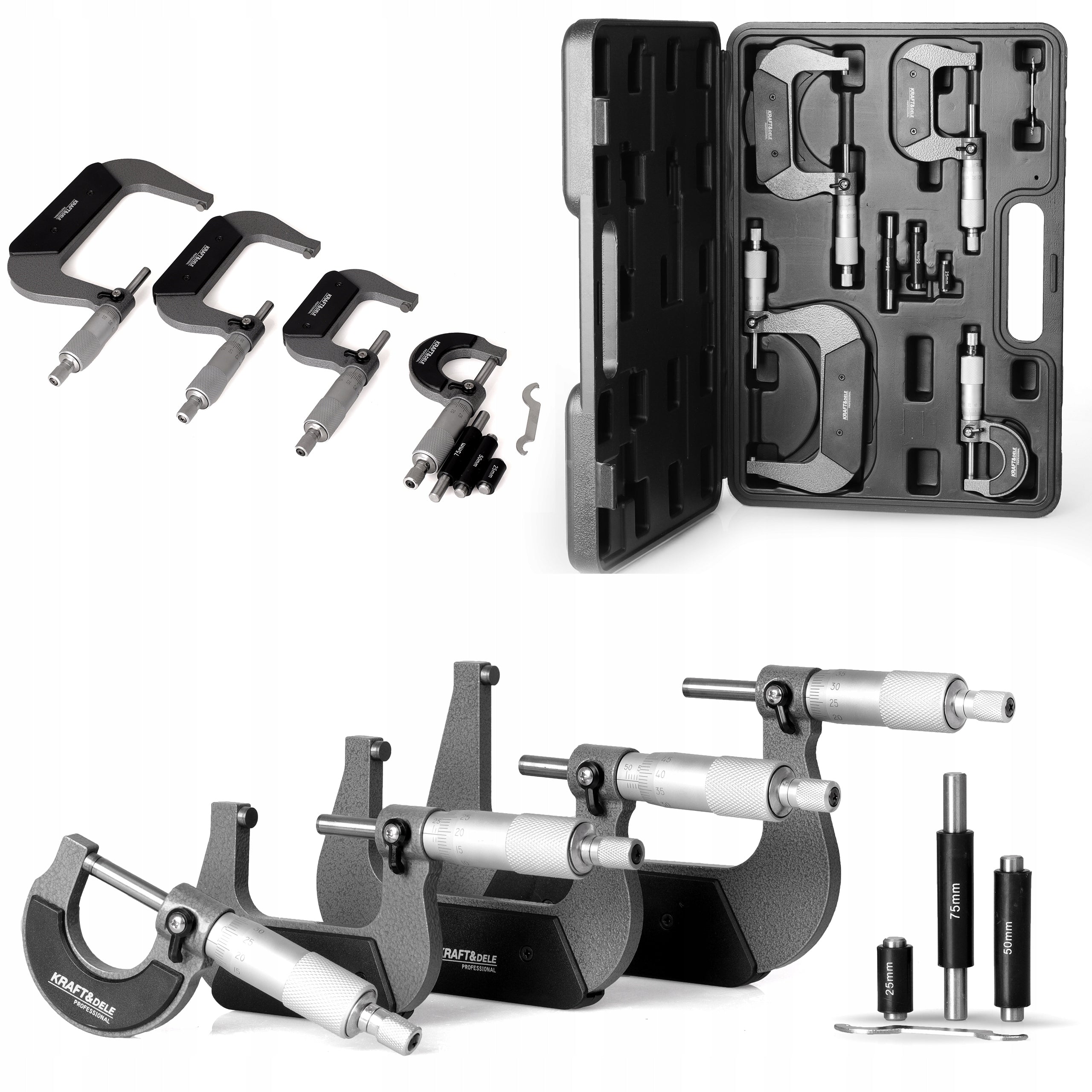 MICROMETER 0-100 mm x4pcs EXTERNAL MICROMETER SET IN CASE