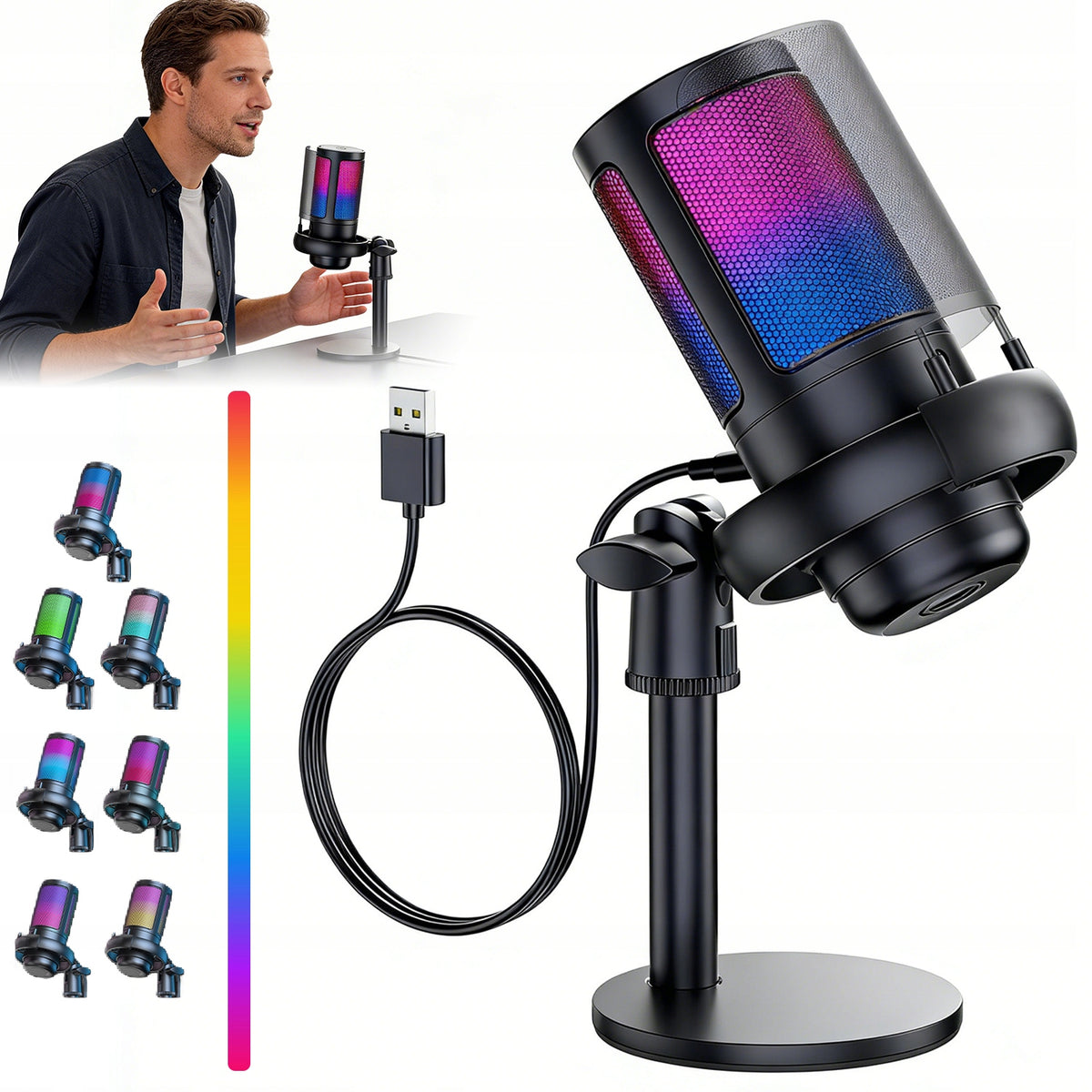 MICROPHONE FOR GAMING AND STREAMING USB RGB CARDIOID WITH POP FILTER BLACK