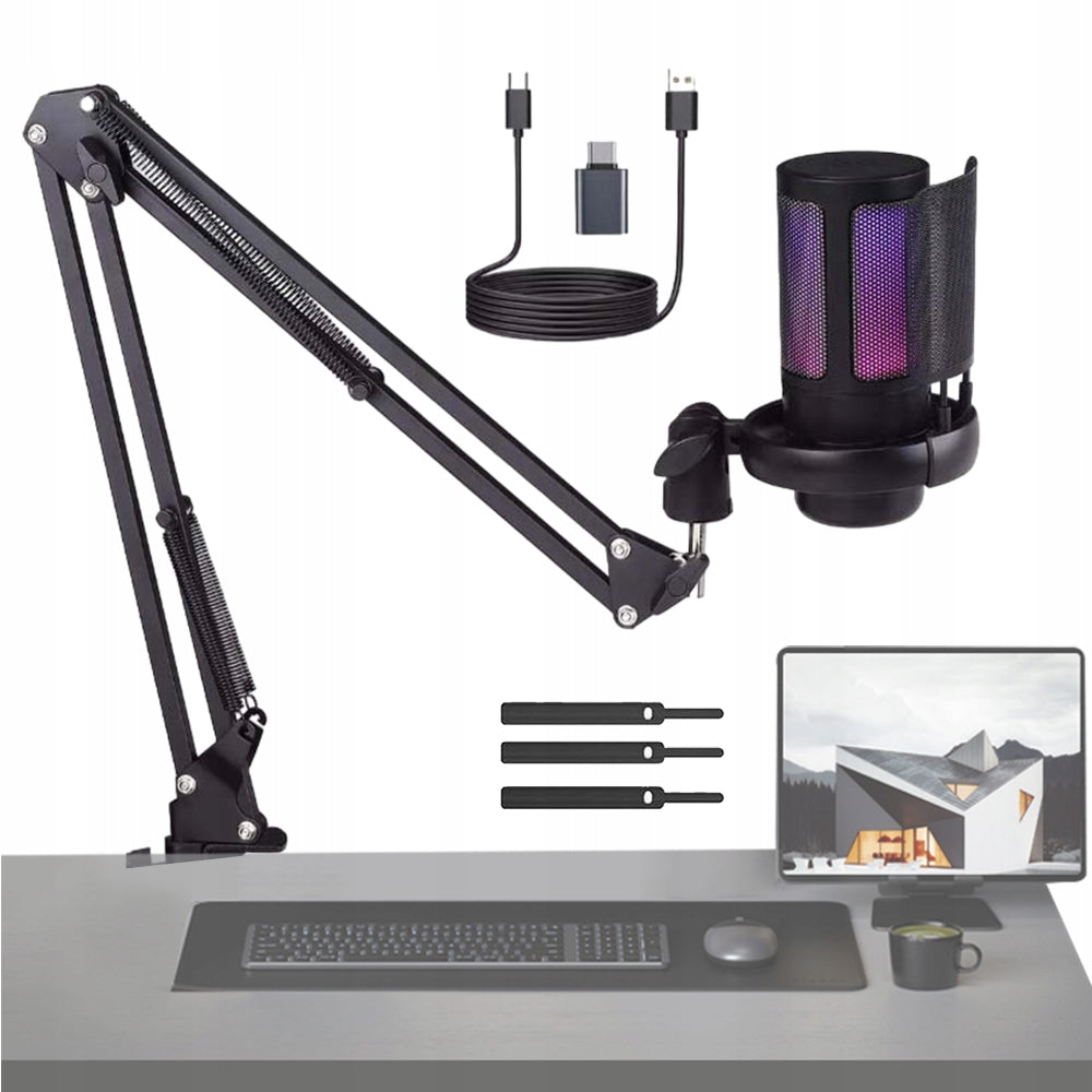 MICROPHONE WITH RGB BOOM LIGHT EFFECT WITH NOISE REDUCTION AND BRACKET