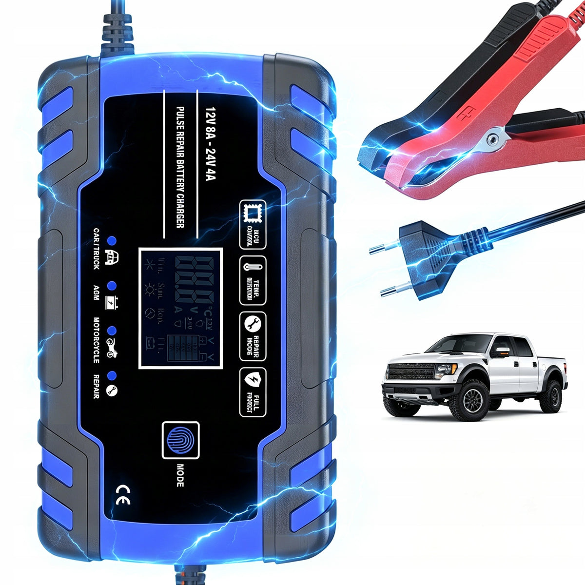 MICROPROCESSOR RECTIFIER BATTERY CHARGER LCD 12V 24V 8A