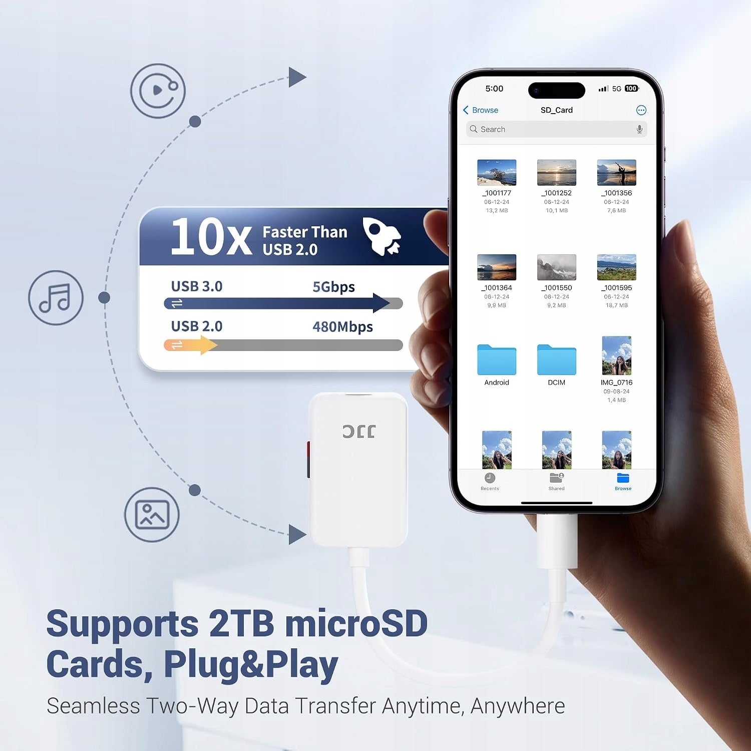 MICROSD USB-C PORTABLE CARD READER WITH BUILT-IN CABLE 312MB/S Manufacturer JJC