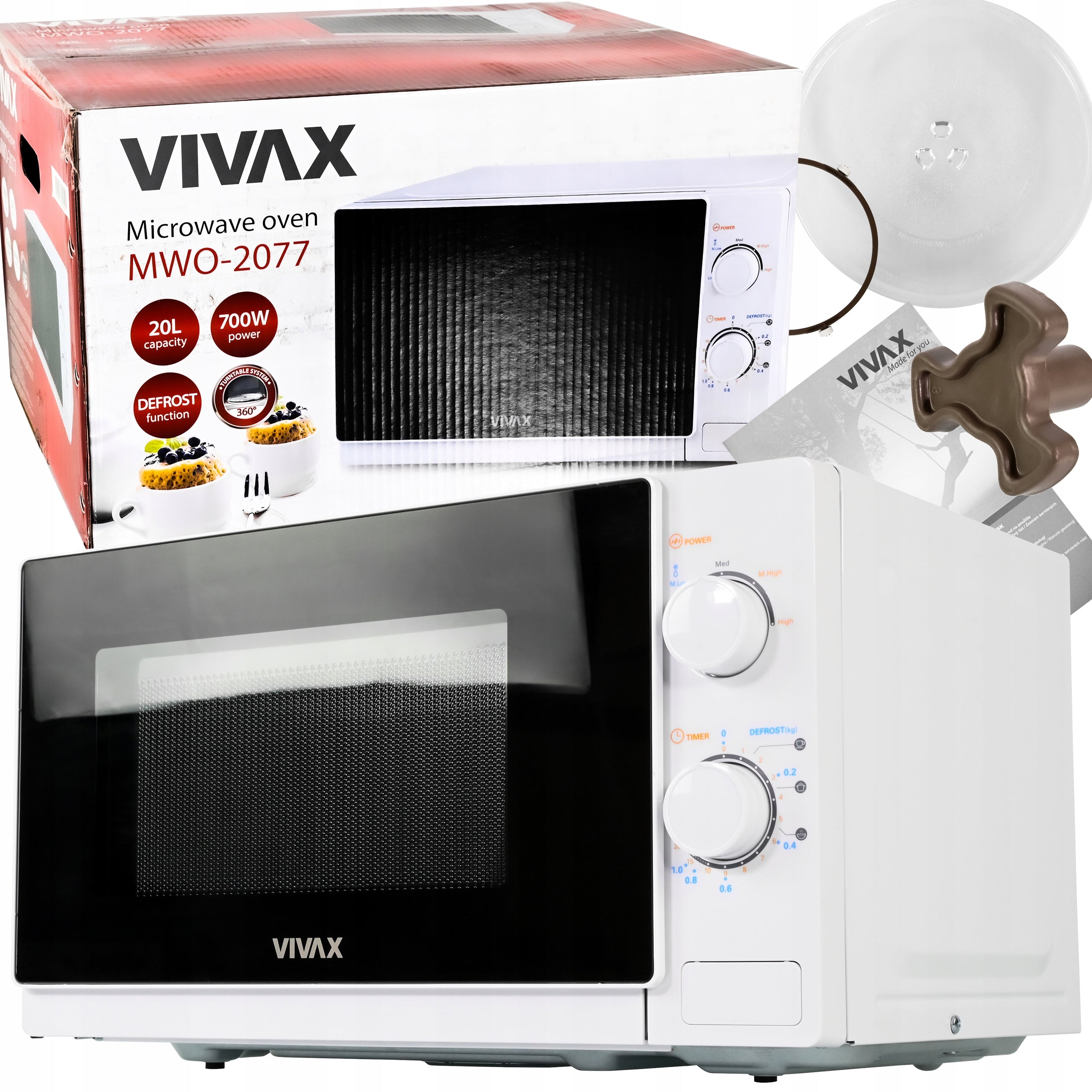 MICROWAVE OVEN MICROWAVE 20L 700W WHITE WITH DEFROSTING MWO-2077