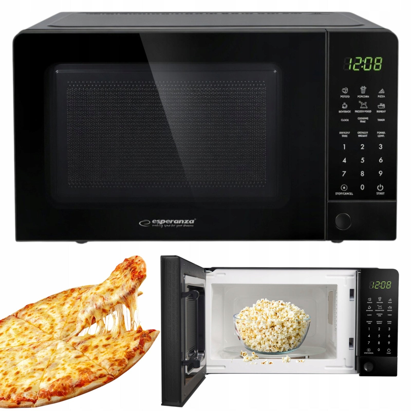 MICROWAVE OVEN Powerful MICROWAVE 20L 1100W 6 programs BLACK LED