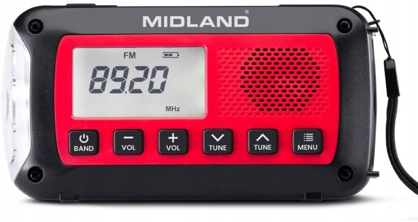 MIDLAND ER100 ALARM RADIO AM/FM POWERBANK USB SOLAR FLASHLIGHT DYNAMO LED