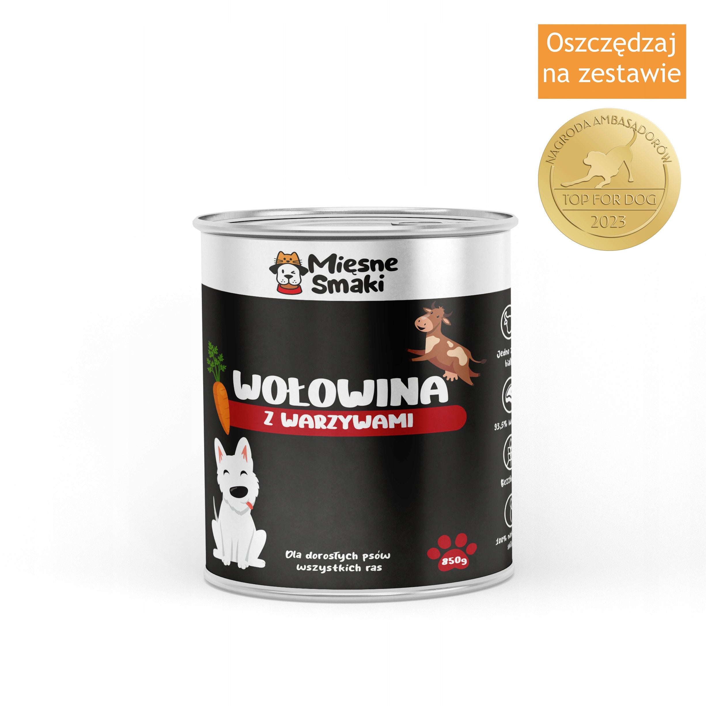 MIĘSNE SMAKI- WET DOG FOOD- BEEF WITH VEGETABLES 850g