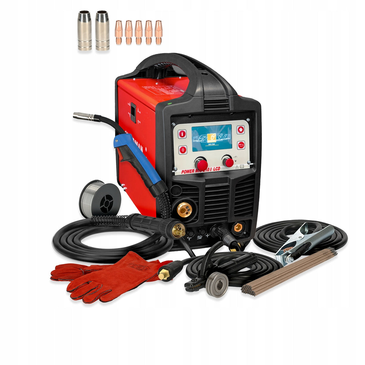 MIG MAG migomat TIG WELDMAN MMA 200A IGBT SYNERGIA 4x4 LCD welding machine Set