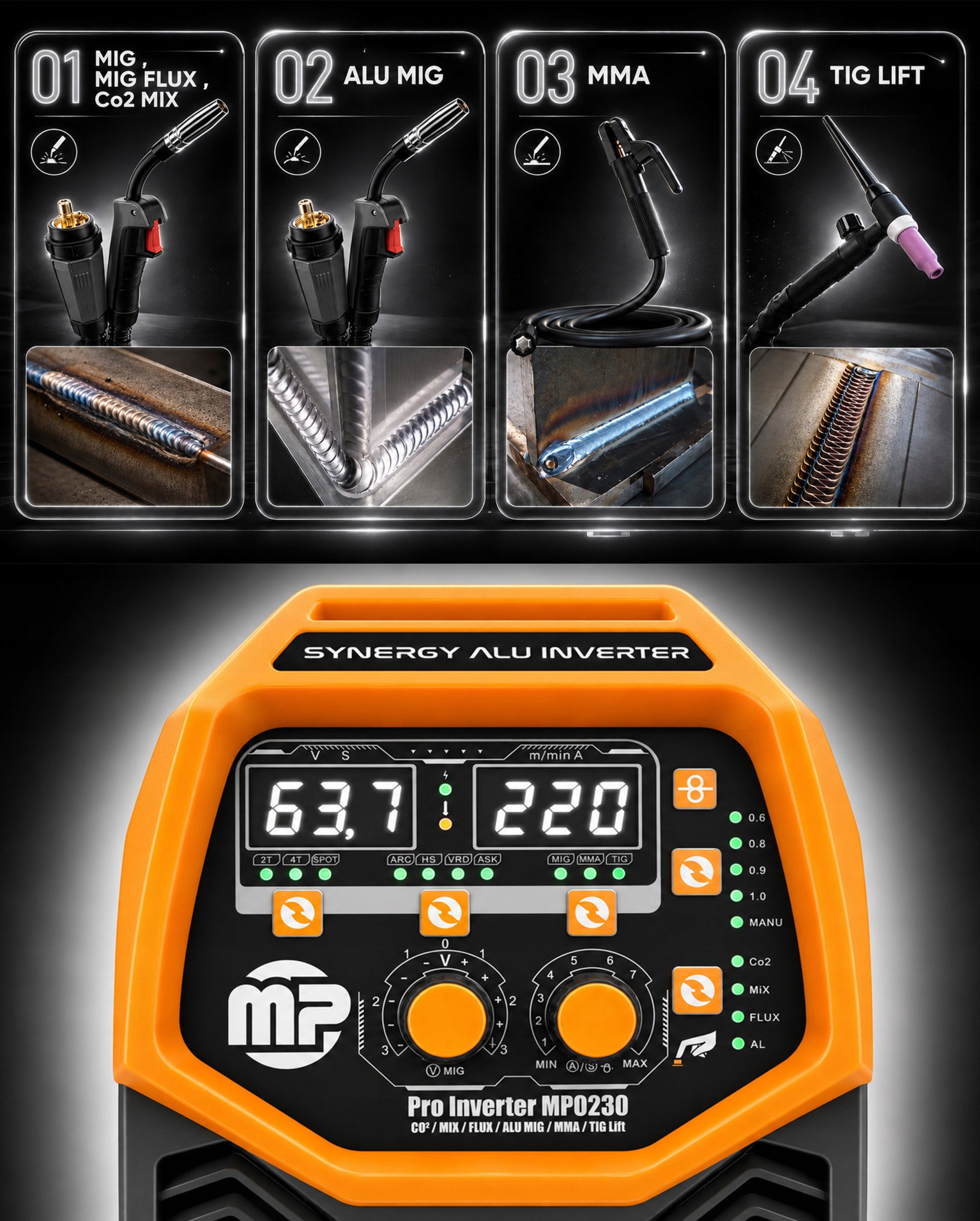MIG welder for ALUMINIUM Inverter synergy Majster PRO migomat MP0230 Packaging status original