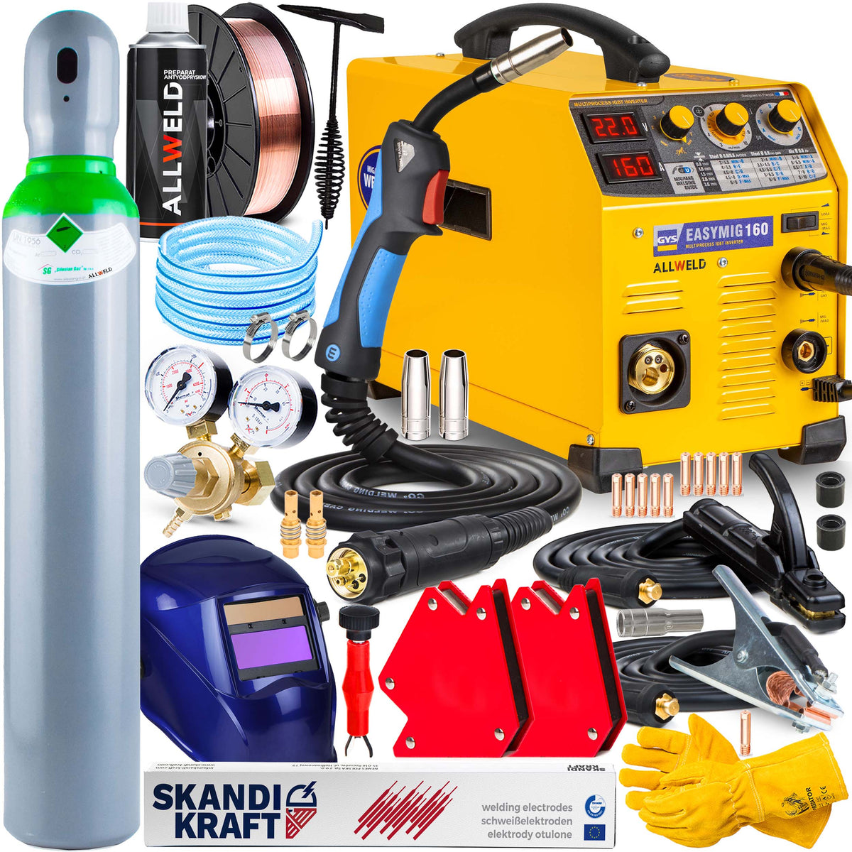MIGOMAT WELDING MACHINE GYS EASY MIG 160 MAG MMA ALUMINIUM FLUX 160A 230V SET