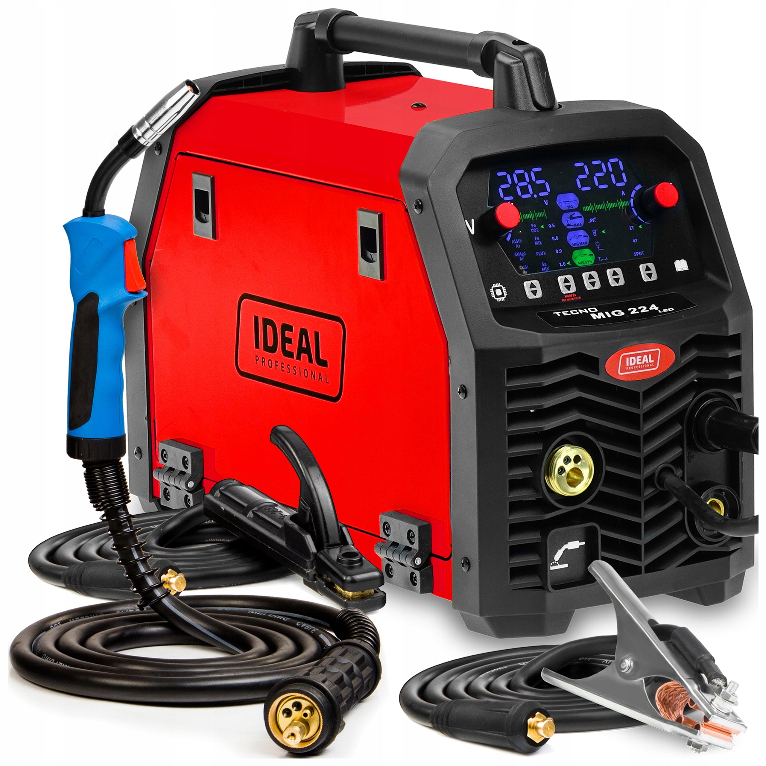 MIGOMAT WELDING MACHINE IDEAL TECNO MIG 224 SYNERGIC LED 4X4 MMA TIG ALUMINIUM