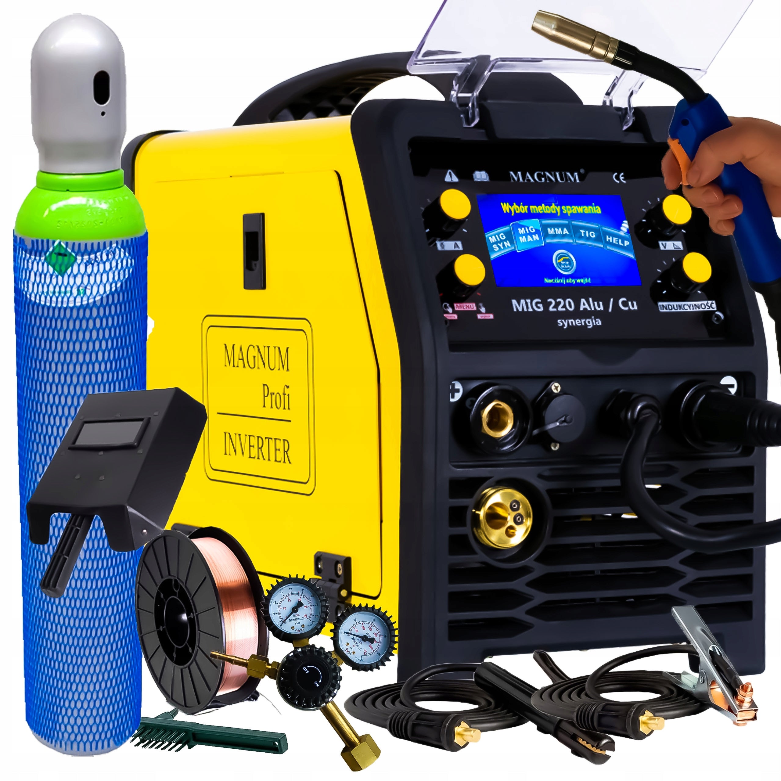 MIGOMAT WELDING MACHINE MAGNUM MIG 220 ALU CU SYNERGY MMA TIG 230V 200A IGBT 3IN1