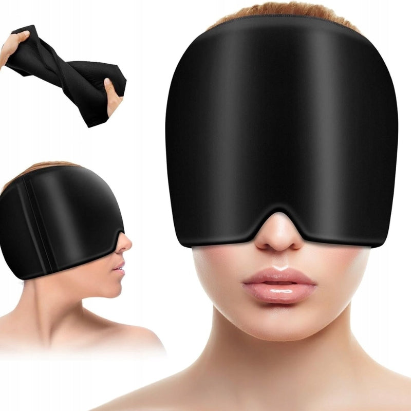 MIGRAINE-RELIEVING CAP HEADACHE GEL COMPRESS COOLING WRAP MASK Packaging status original