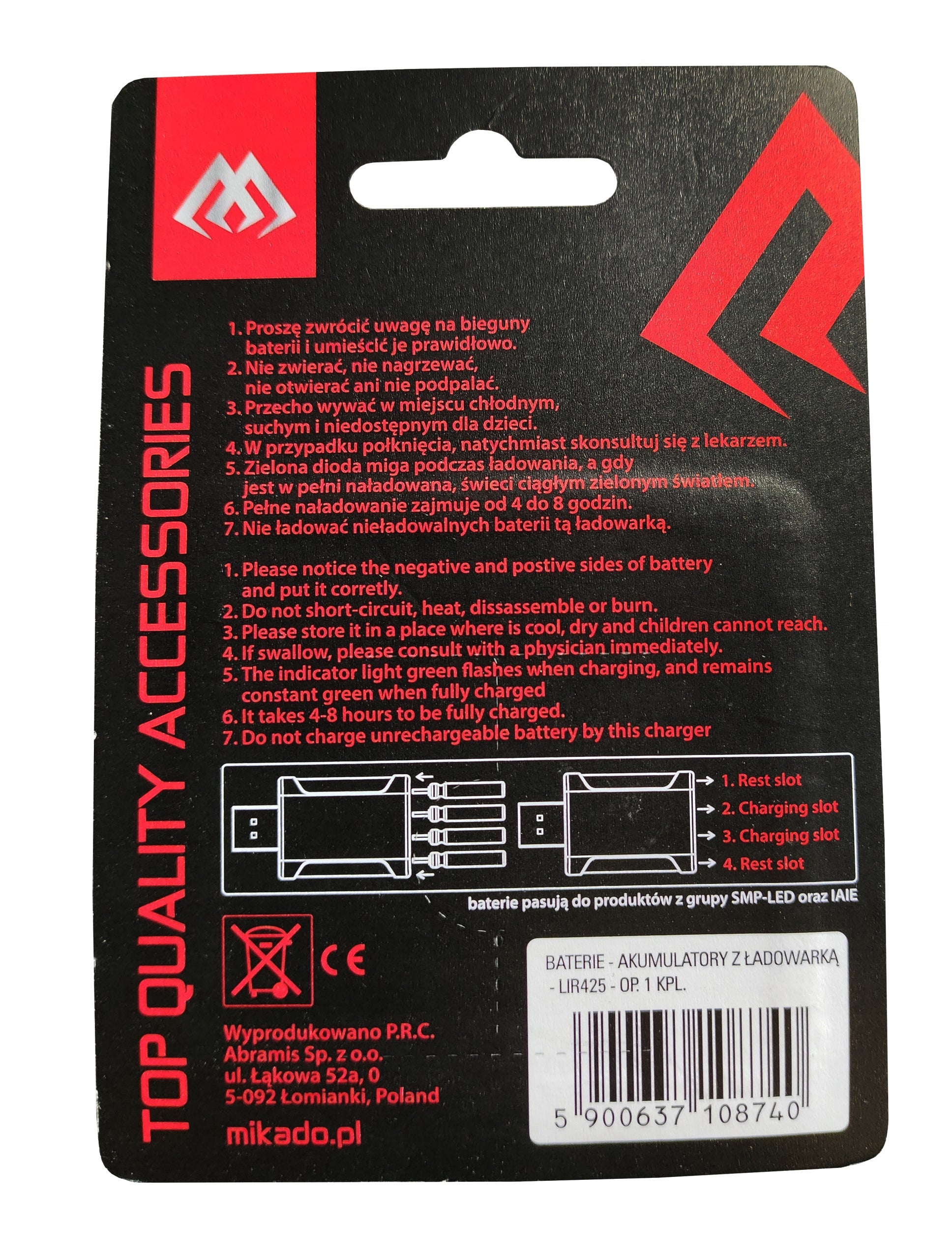 MIKADO FLOAT BATTERIES WITH CHARGER LIR425 Product weight with unit packaging 0.1 kg