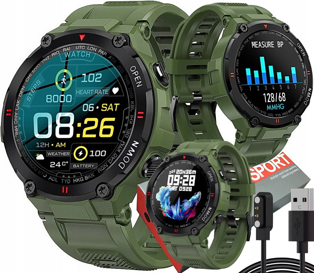 MILITARY SMARTWATCH HEART RATE MONITOR POLISH MENU POWERFUL BATTERY