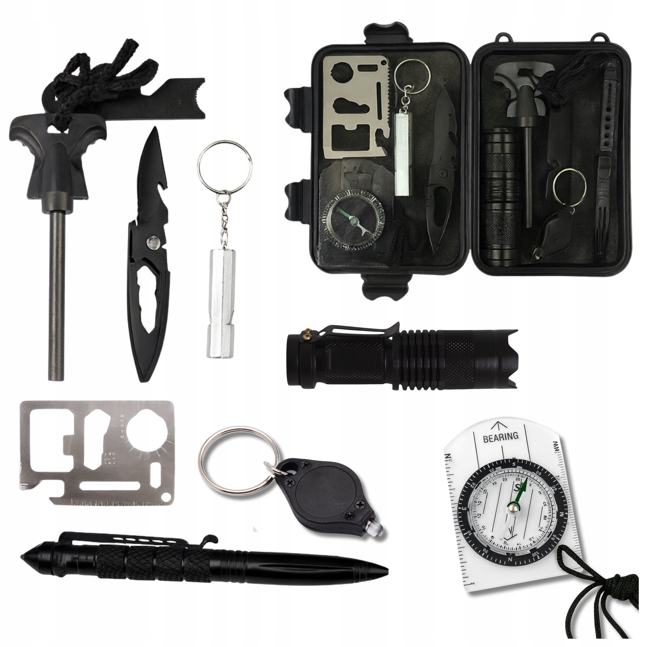 MILITARY SURVIVAL KIT ESSENTIAL SURVIVAL CARD 21IN1 FLINT 11CM