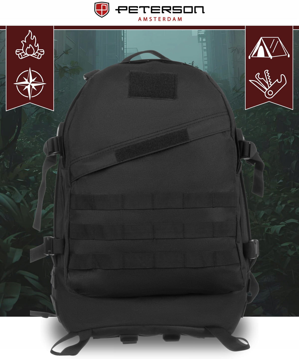 MILITARY TACTICAL BACKPACK MOLLE SURVIVAL TREKKING EVACUATION BLACK Brand Peterson