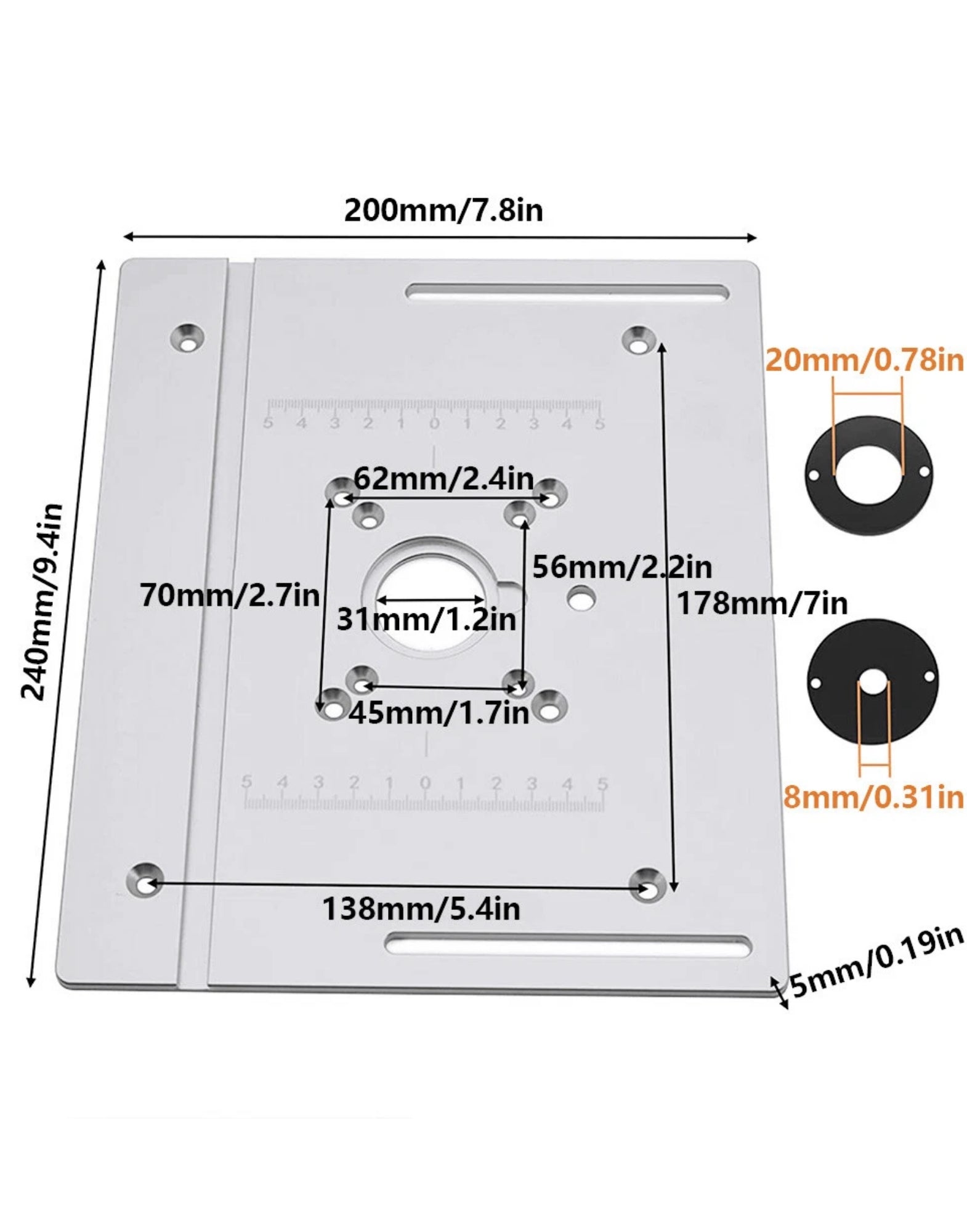 MILLING TABLE TOP ALUMINUM TABLE MOUNTING PLATE 240X200MM WITH GUIDE Manufacturer code BM-18