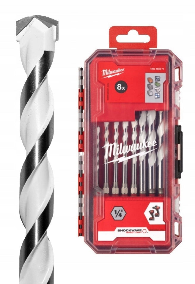 MILWAUKEE DRILL BIT SET Drill Bits 4-12mm 8pcs FOR CONCRETE METAL WOOD HEX Manufacturer code 4932493871
