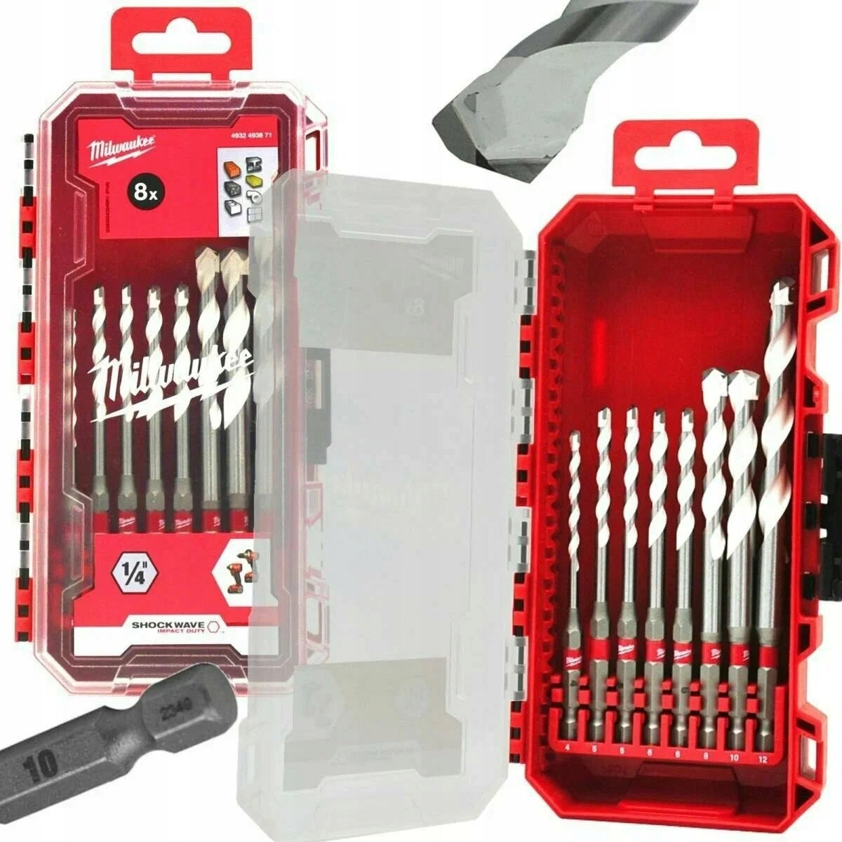MILWAUKEE DRILL BIT SET Drill Bits 4-12mm 8pcs FOR CONCRETE METAL WOOD HEX