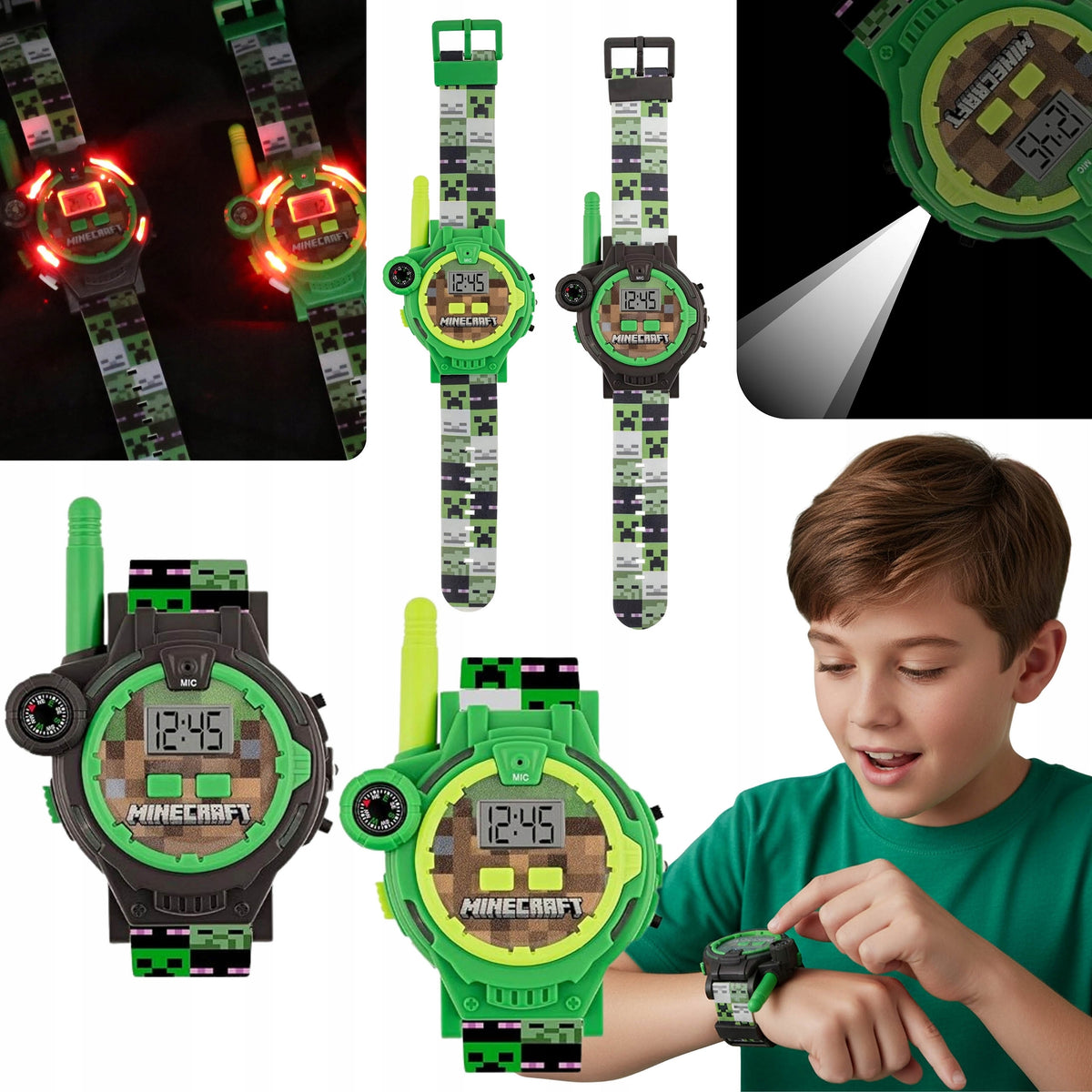 MINECRAFT Creeper Watch Set with walkie-talkie function, WALKIE-TALKIE