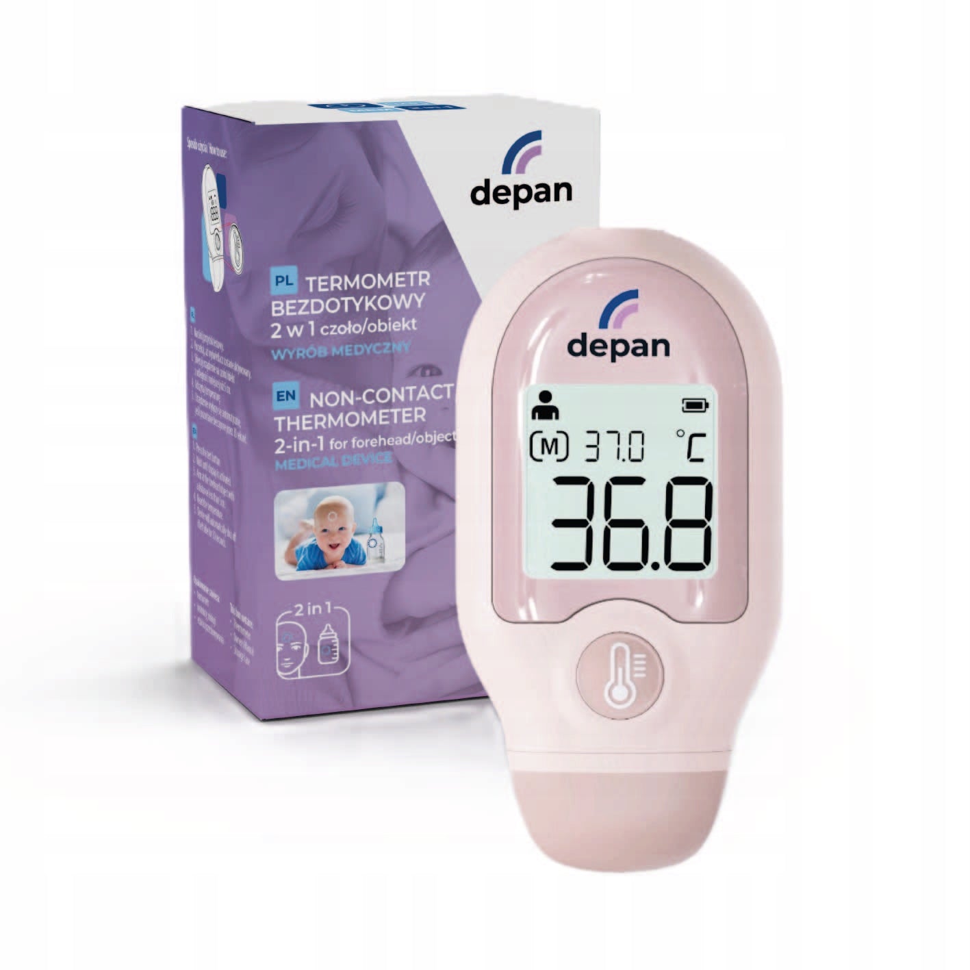 MINI 2-in-1 Non-Contact Thermometer, Front/Object, Depan DET-3022, Pink