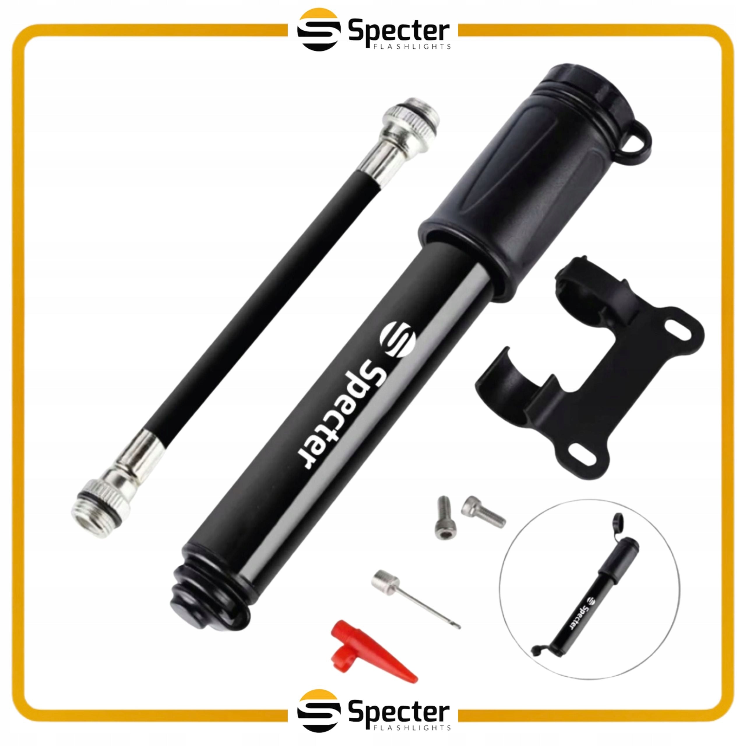 MINI Aluminum Handheld BICYCLE PUMP with SPECTER Presta Schrader Hose Manufacturer code mini pompka rowerowa ręczna presta wężyk