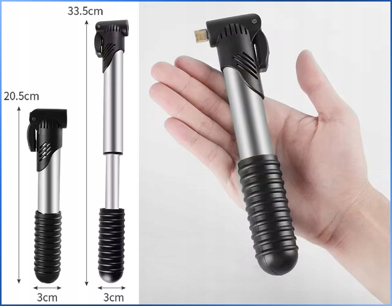 MINI BICYCLE PUMP 21 CM MANUAL WITH TRAVEL VALVE FOR PUMPING THE BIKE Model Z UCHWYTEM NA RAMĘ