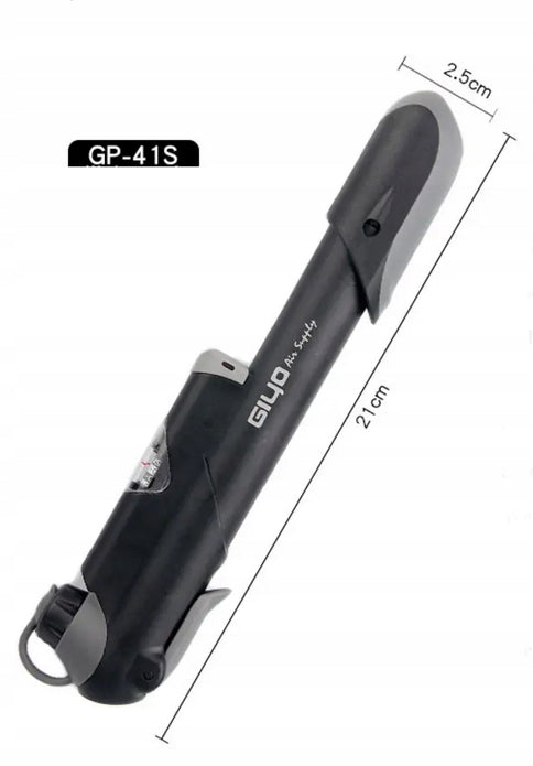 MINI BICYCLE PUMP WITH PRESSURE GAUGE HANDLE GIYO PSI Color black