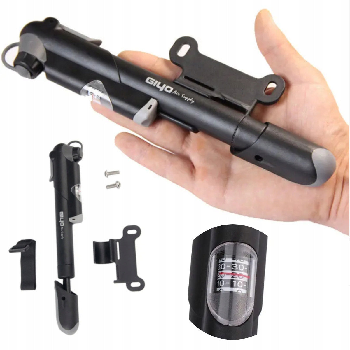 MINI BICYCLE PUMP WITH PRESSURE GAUGE HANDLE GIYO PSI