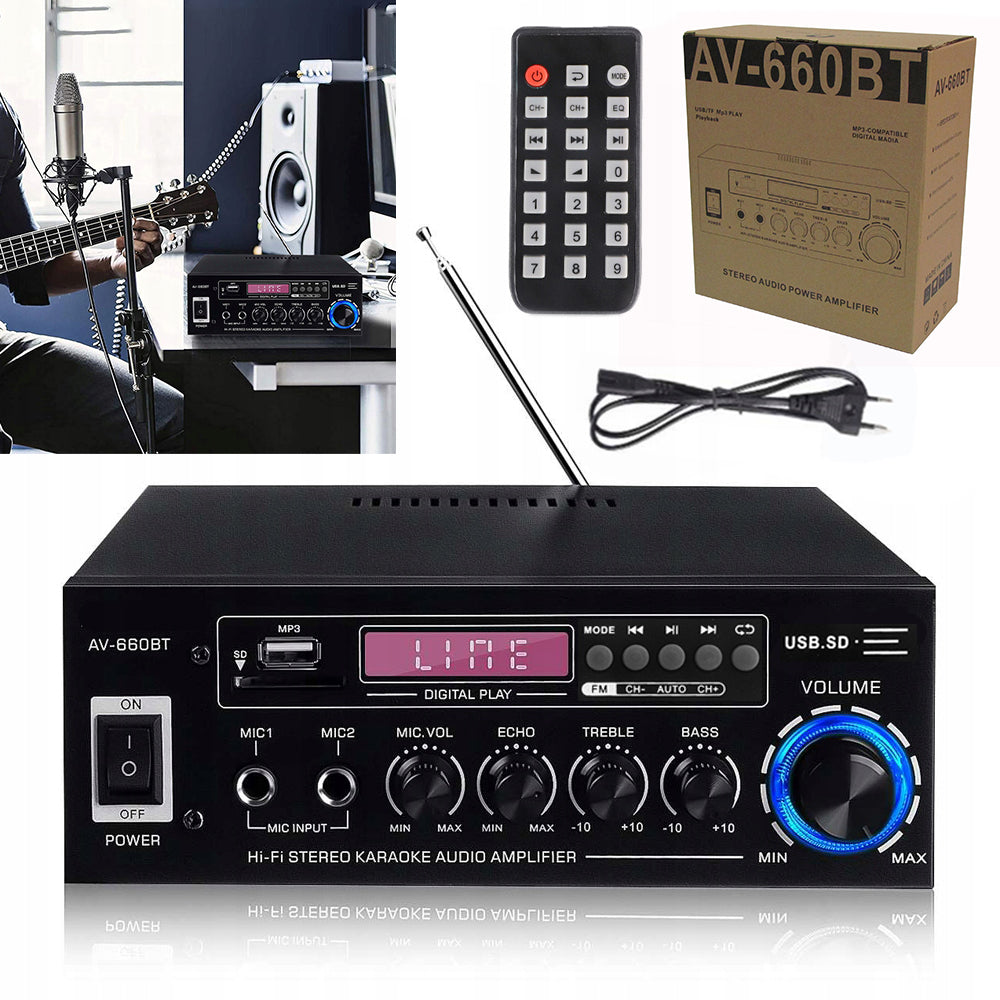 MINI BLUETOOTH HIFI AMPLIFIER 5.0 STEREO RADIO 3000W WITH REMOTE CONTROL AV-660BT