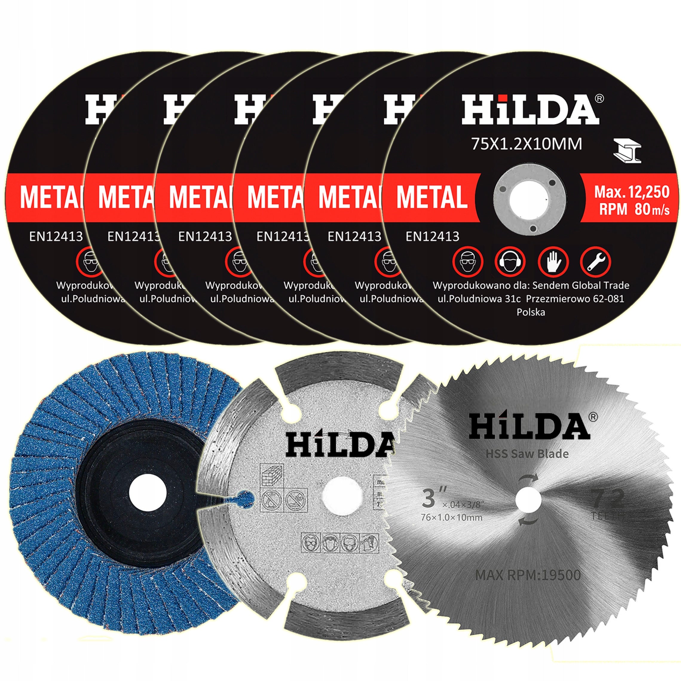 MINI BRUSHLESS ANGLE GRINDER 12V 75 MM 2 x AKU HILDA 9 X DISCS Manufacturer code HILDA BEZSZCZOTKOWA SZLIFIERKA KĄTOWA 12V