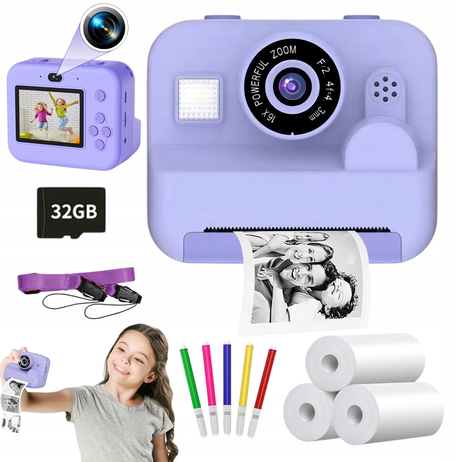 MINI CAMERA FOR CHILDREN WITH 4" SCREEN AND PRINTING FUNCTION