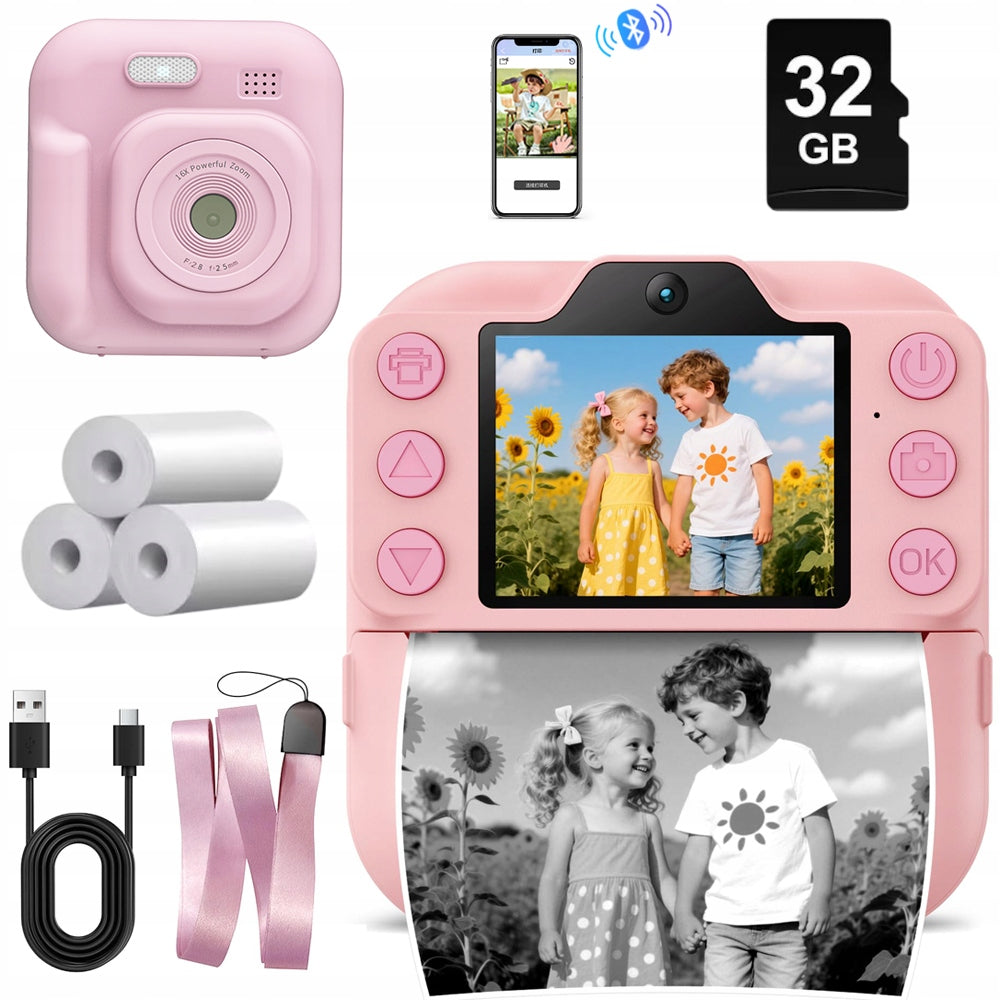 MINI CAMERA INSTANT PHOTO PRINTER FOR KIDS PINK + 3 ROLLS
