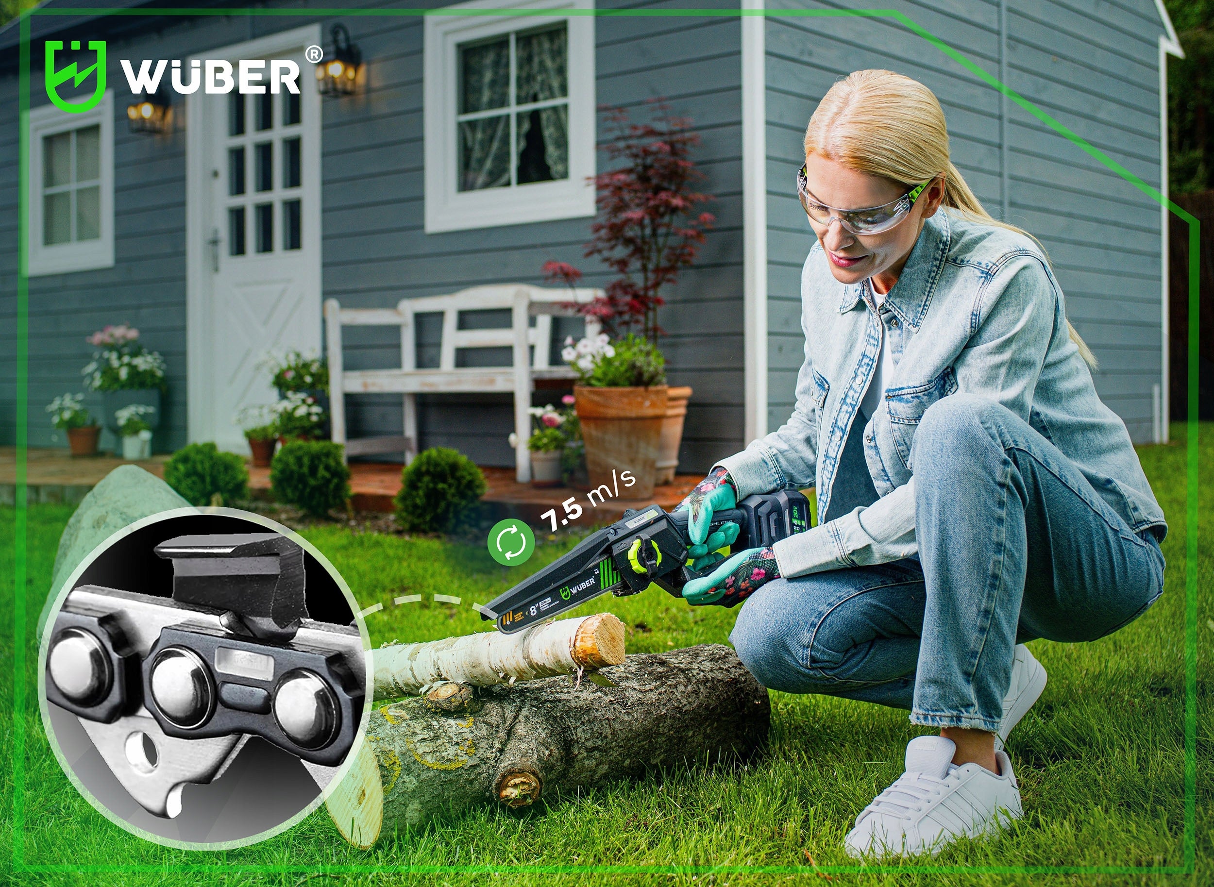 MINI CHAINSAW CORDLESS CHAINSAW FOR BRANCHES 1 AKU 2XCHAIN Brand Wuber