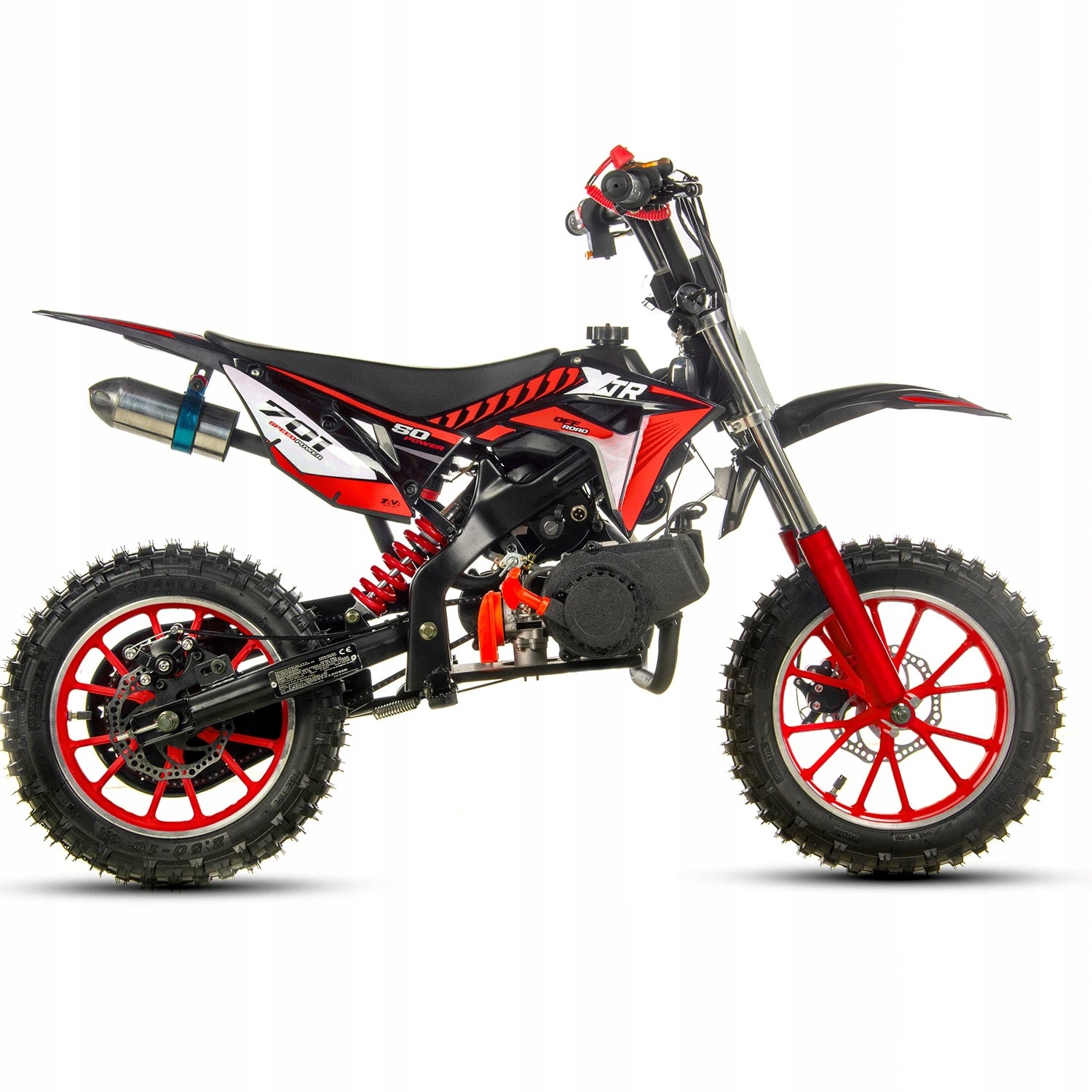 MINI CROSS MOTOR 50cc KIDS XTR 701 LARGE WHEELS SPEED CONTROL Manufacturer code 701 pull-start czarno czerwony