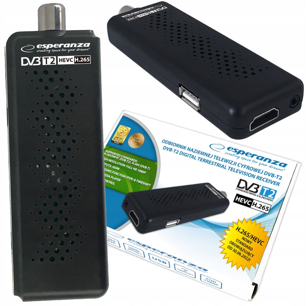 MINI DECODER TUNER TV DVB-T2 HEVC H.265 FULL HD REMOTE CONTROL CABLE HDMI SET