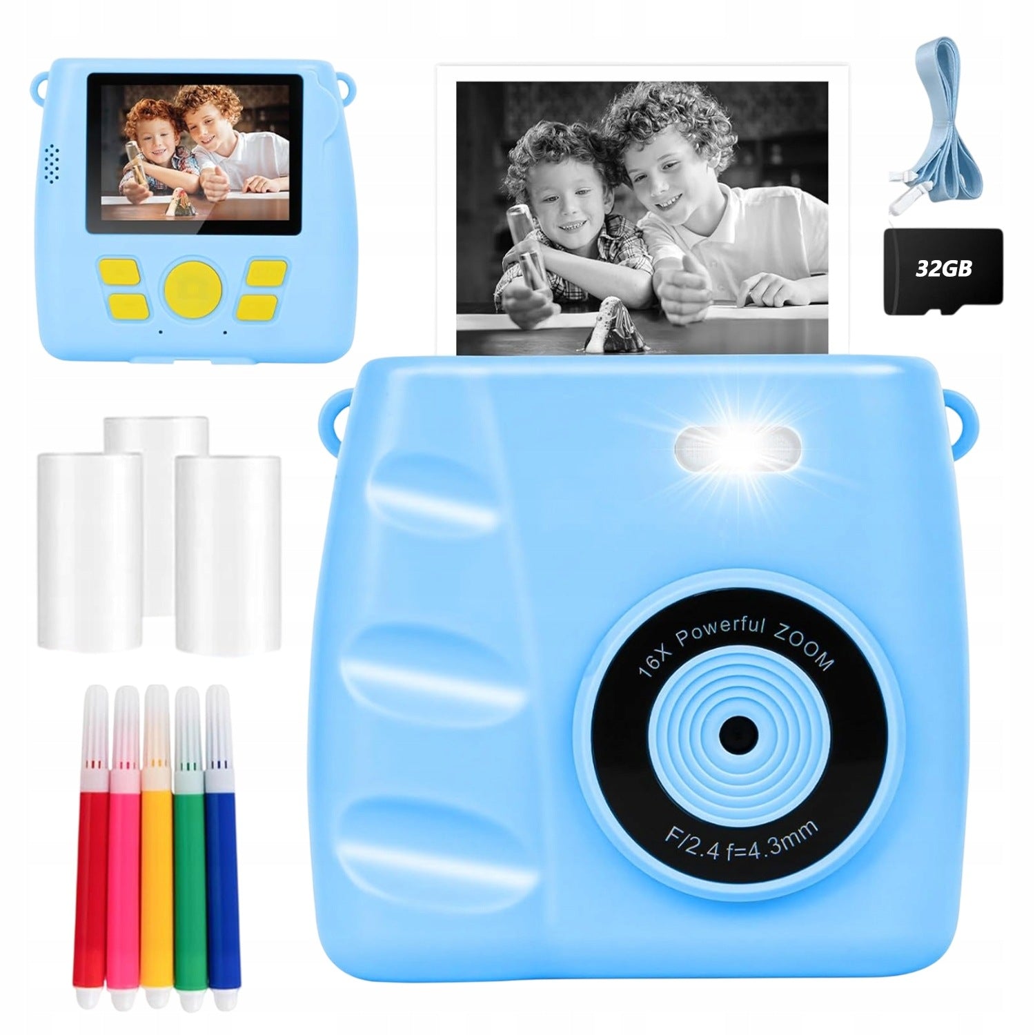 MINI DIGITAL CAMERA FOR KIDS INSTANT PRINT PRINTER + 3 ROLLS