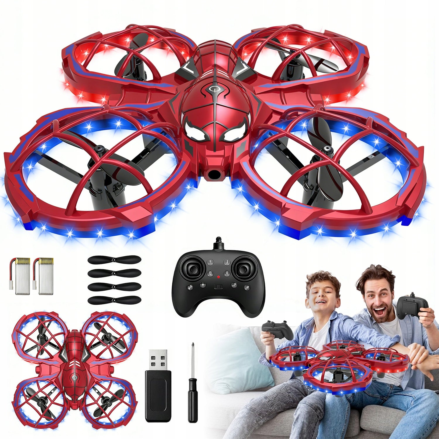 MINI DRONE RC AIRPLANE REMOTE CONTROLLED IDEAL GIFT LED COLORFUL RED