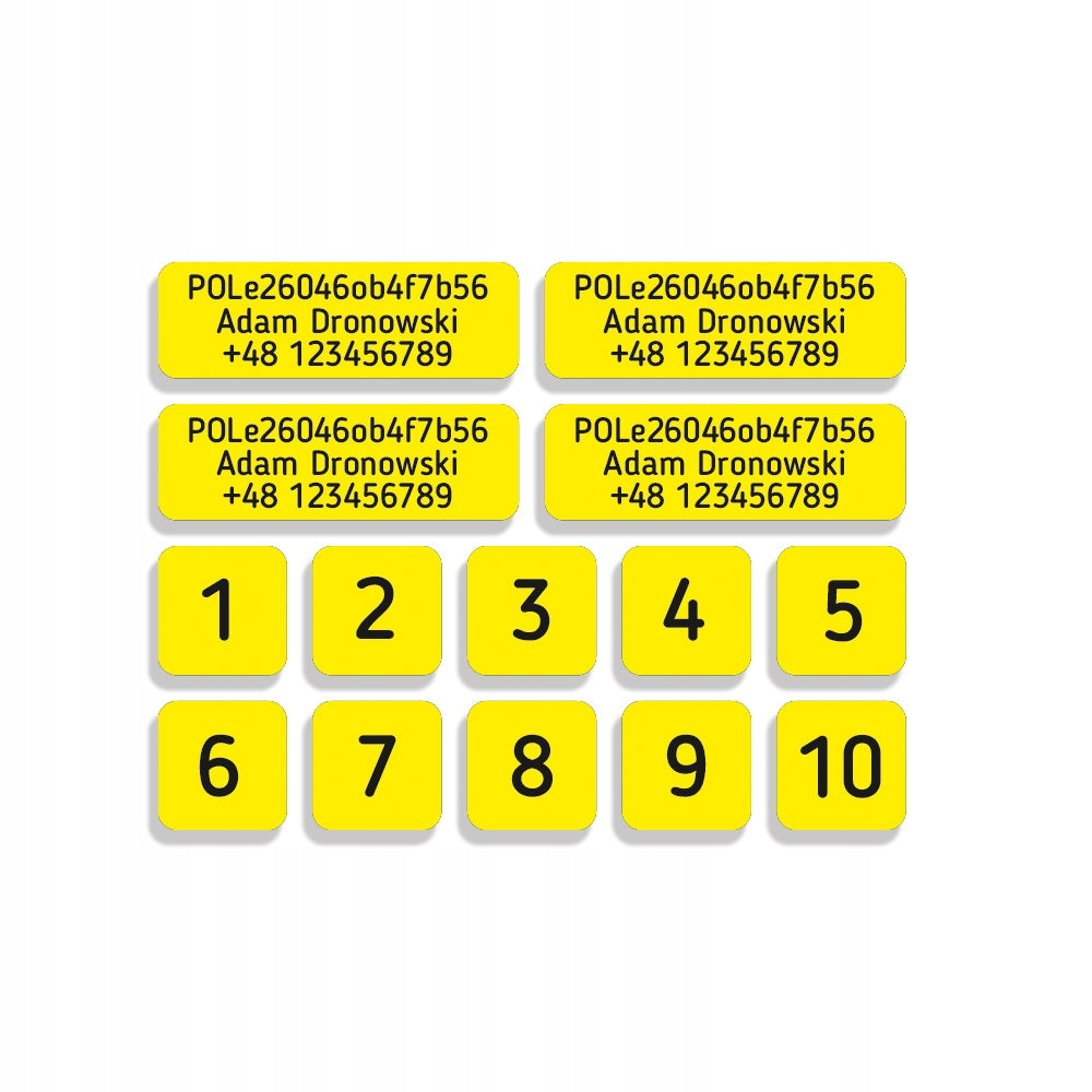 MINI DRONE STICKERS WITH OPERATOR NUMBER 28x9mm yellow