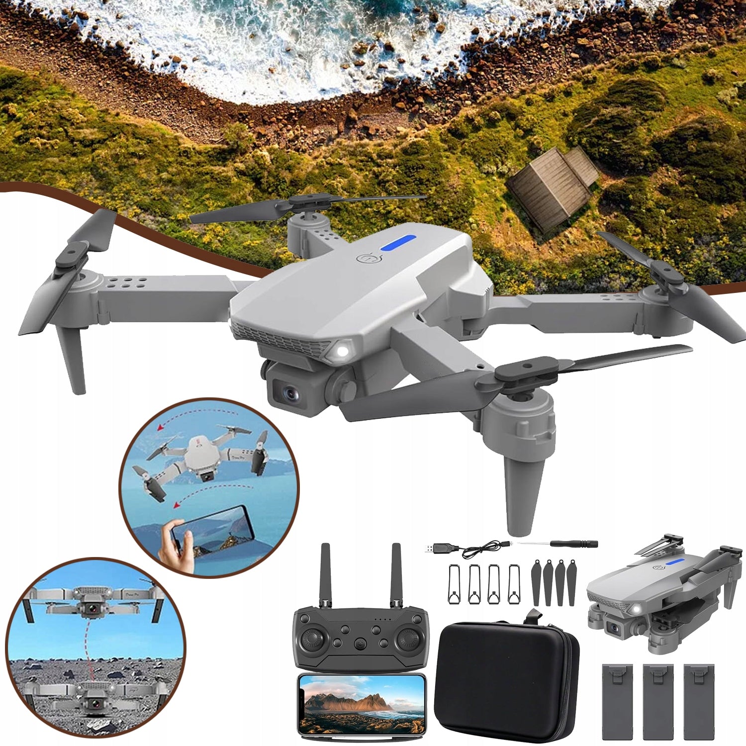 MINI DRONE WITH 4K CAMERA, QUADCOPTER RC, HEADLESS MODE, 3 BATTERIES