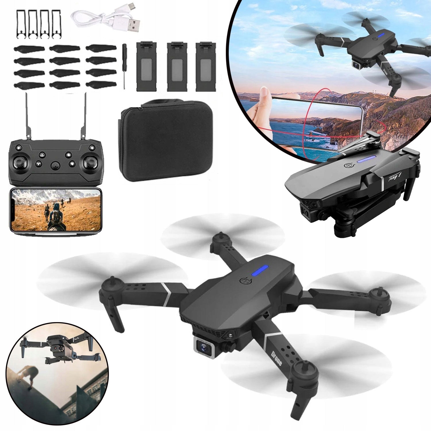 MINI DRONE WITH HD CAMERA REMOTE CONTROLLED RANGE 100M WIFI FLIGHT 15MIN 1800MAH