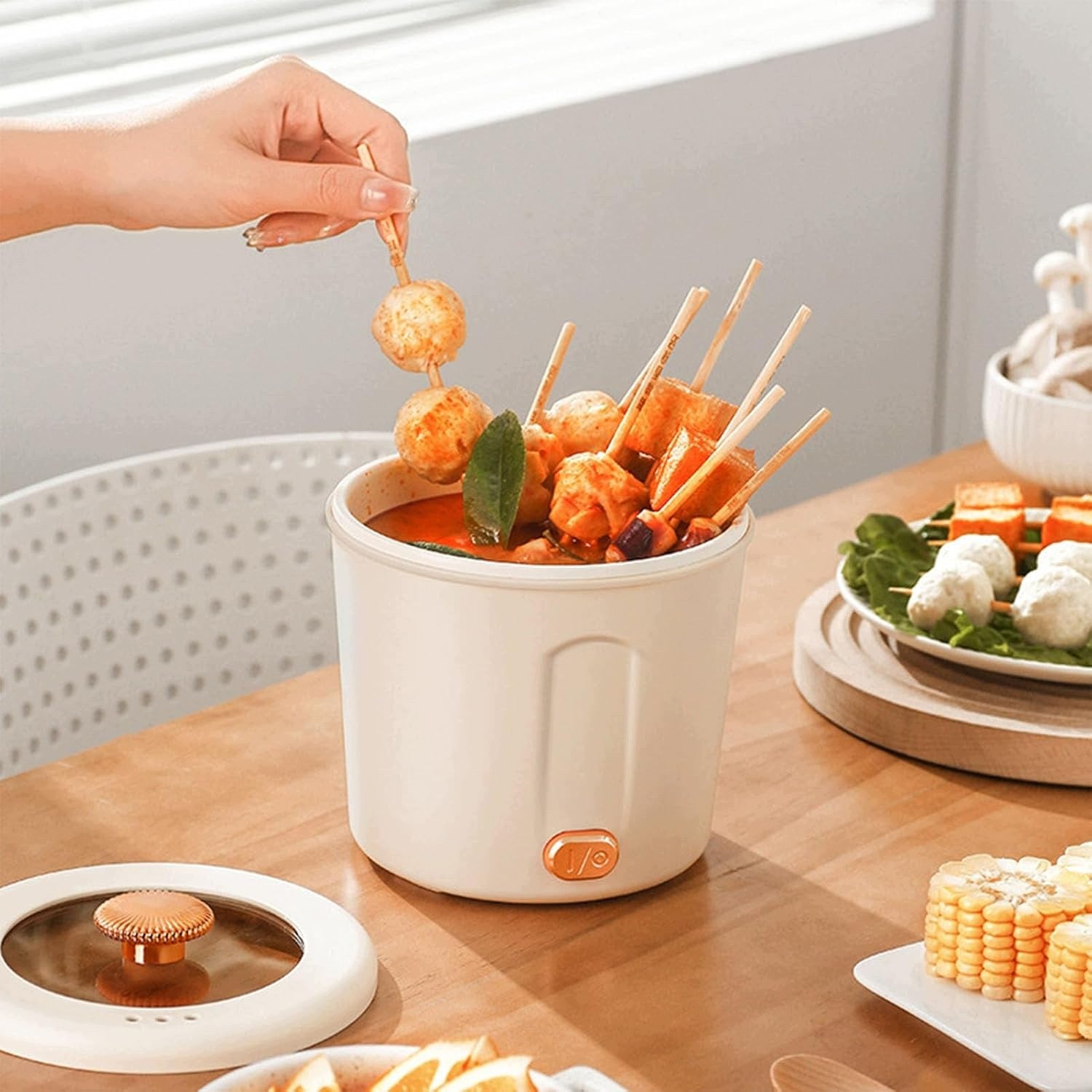 MINI ELECTRIC HOT POT 2IN1 MULTIFUNCTIONAL PORTABLE Dominant color white