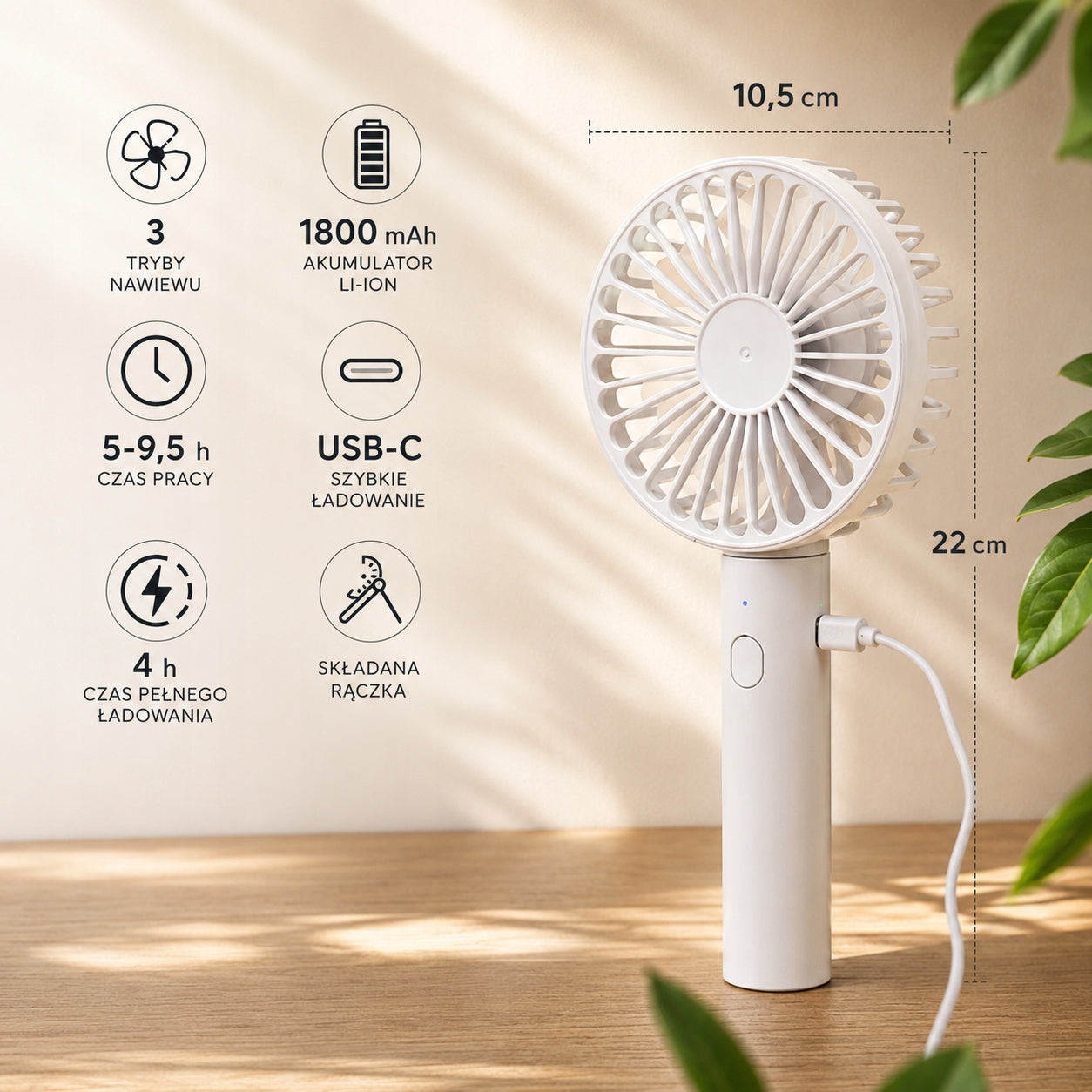 MINI FAN TIROSS FOLDABLE POCKET USB-C CORDLESS FAN Model PRZENOŚNY WIATRAK WENTYLATOR RĘCZNY SKŁADANY