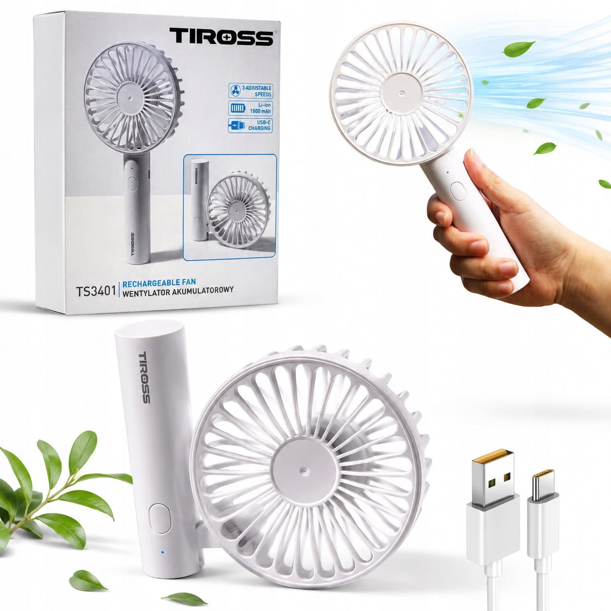 MINI FAN TIROSS FOLDABLE POCKET USB-C CORDLESS FAN