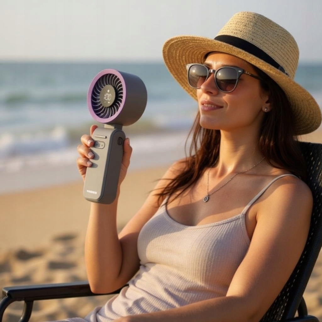 MINI FAN WITH FOLDING HANDLE FAN ADJUSTABLE ACCUMULATOR 3600mAh Dominant color purple