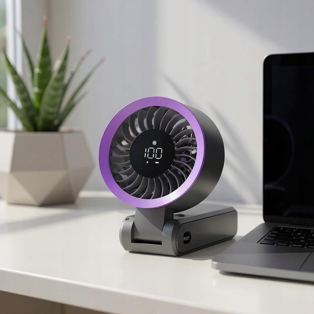 MINI FAN WITH FOLDING HANDLE FAN ADJUSTABLE ACCUMULATOR 3600mAh Functions tilt angle adjustment
