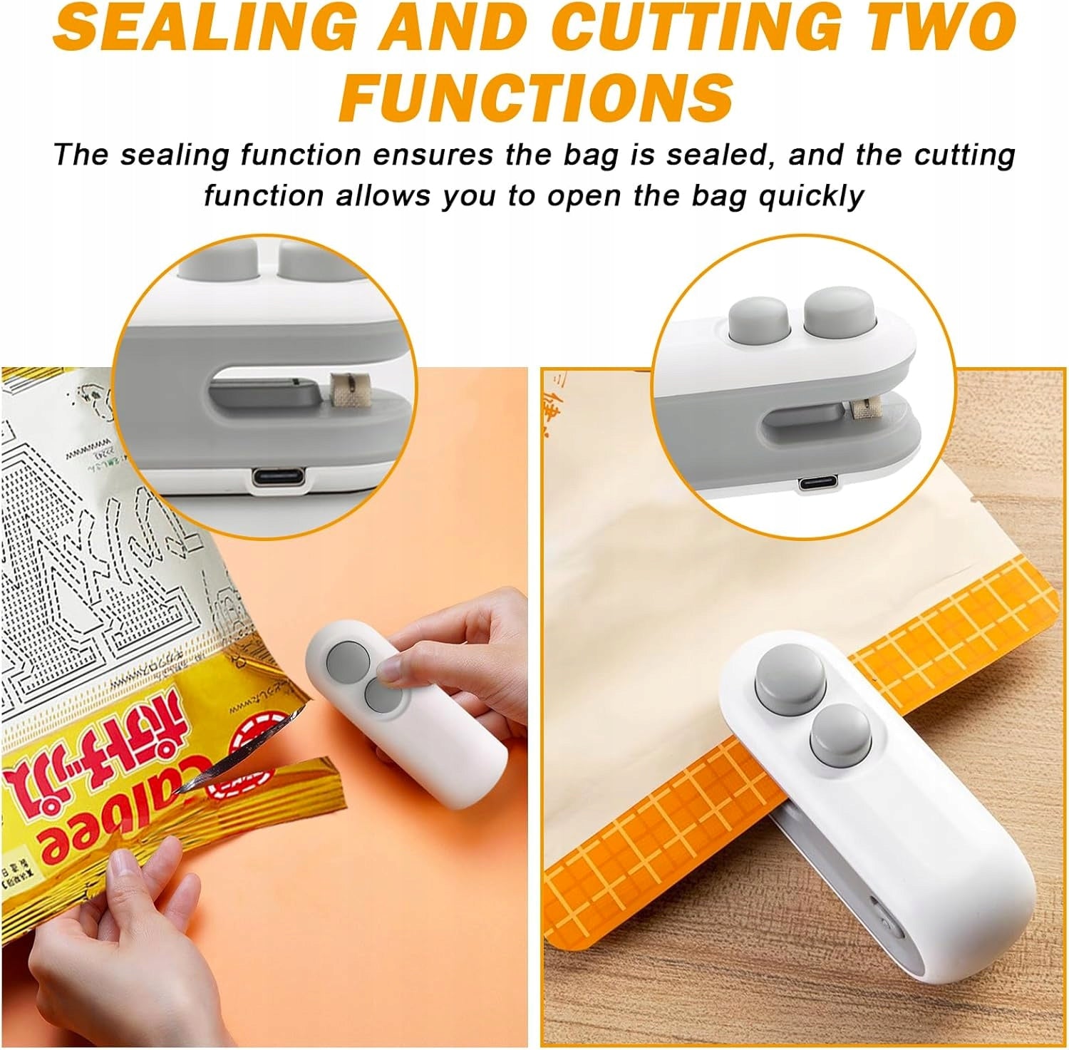 MINI FILM SEALER 2 IN 1 BAG CLOSURE AND USB CUTTING CHARGING Model Sporgo 2 Stück Mini Folienschweißgerät