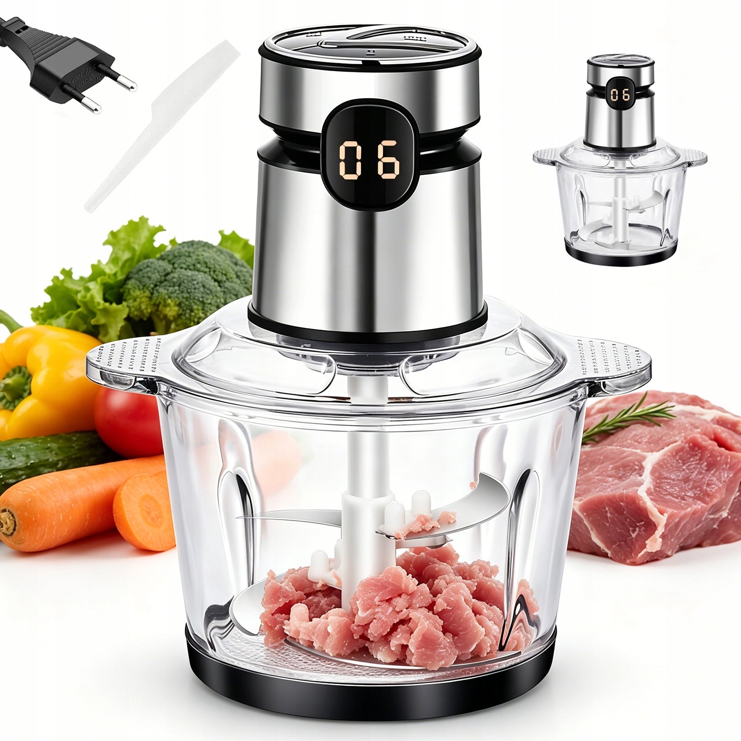 MINI FOOD PROCESSOR 200W 2L VEGETABLE MEAT CHOPPER GLASS STAINLESS STEEL