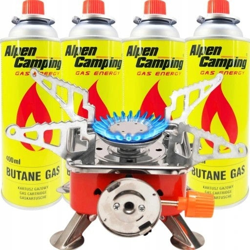 MINI GAS COOKER PORTABLE4xGAZ CARTRIDGE ALPEN CAMPING 400ml